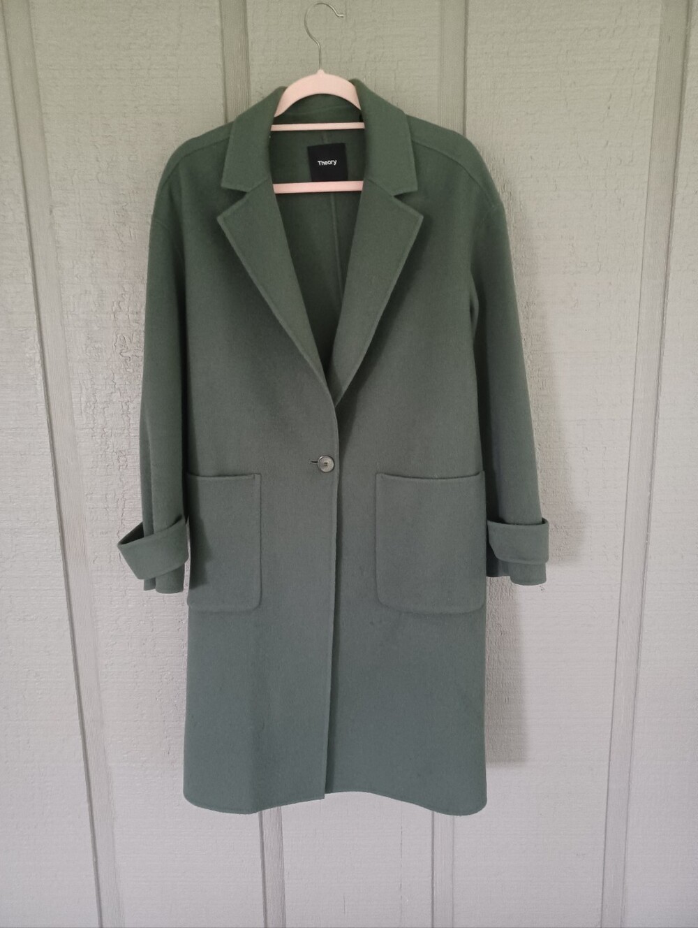 Theory Easy One Button Wool Cashmere Coat Size S Women Quiet Luxury Dark Clover